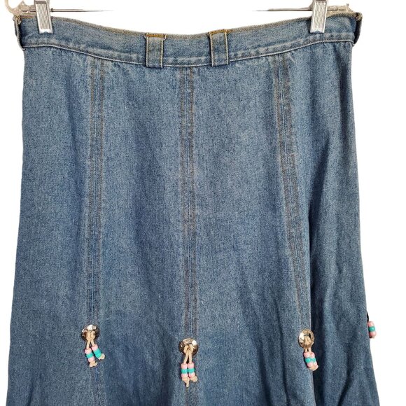 Geoffrey Hunter Size L Skirt Midi Flared Denim Beaded Cowgirl Western VTG 80s - Picture 6 of 13